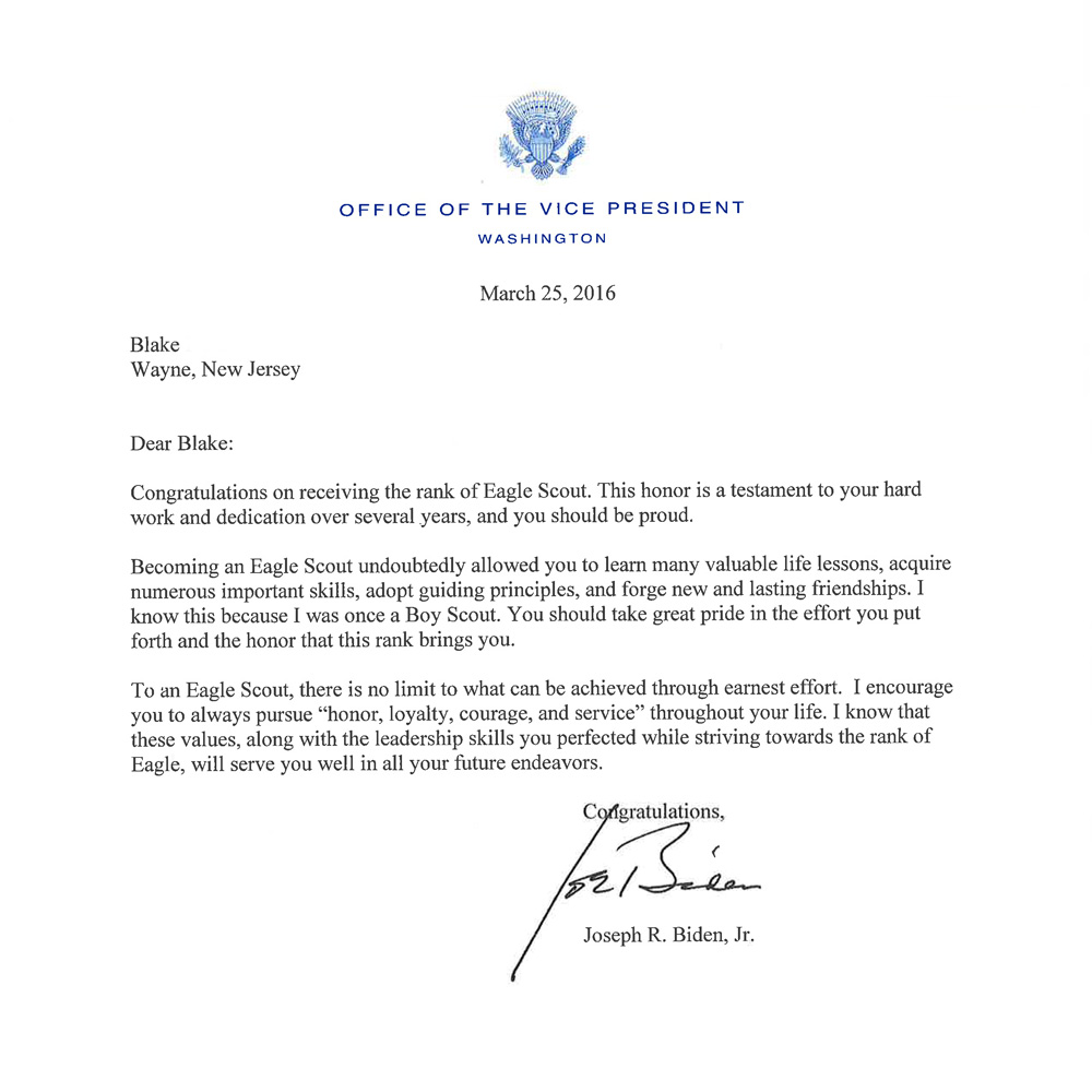 Read Vice President Joe Biden's Letter To An Eagle Scout