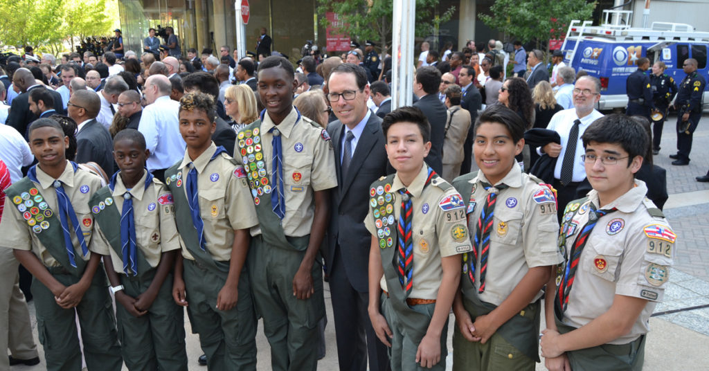 Randall Stephenson and Scouts at memorial service