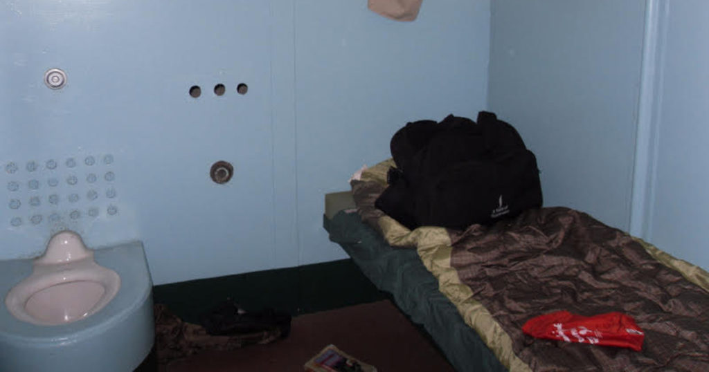 Troops 558, 504 and 599 from Watsonville, Aromas and Corralitos, Calif., camped inside the jail cells on Alcatraz Island,