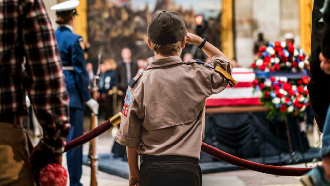 During the public viewing former President George H.W. Bush lies in State at the US Capitol rotunda on Capitol Hill in Washington, DC on Monday December 3, 2018. (Photo by Melina Mara/The Washington Post via Getty Images)