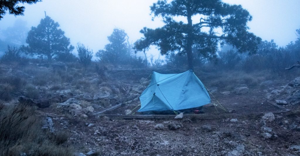 Jamie’s tent in the wind