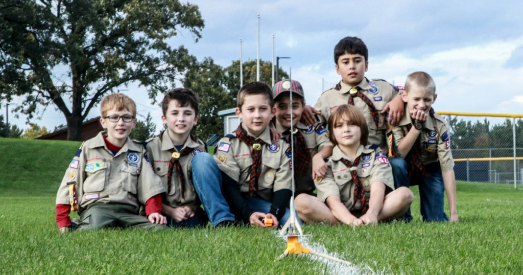 Webelos den together at rocket launch