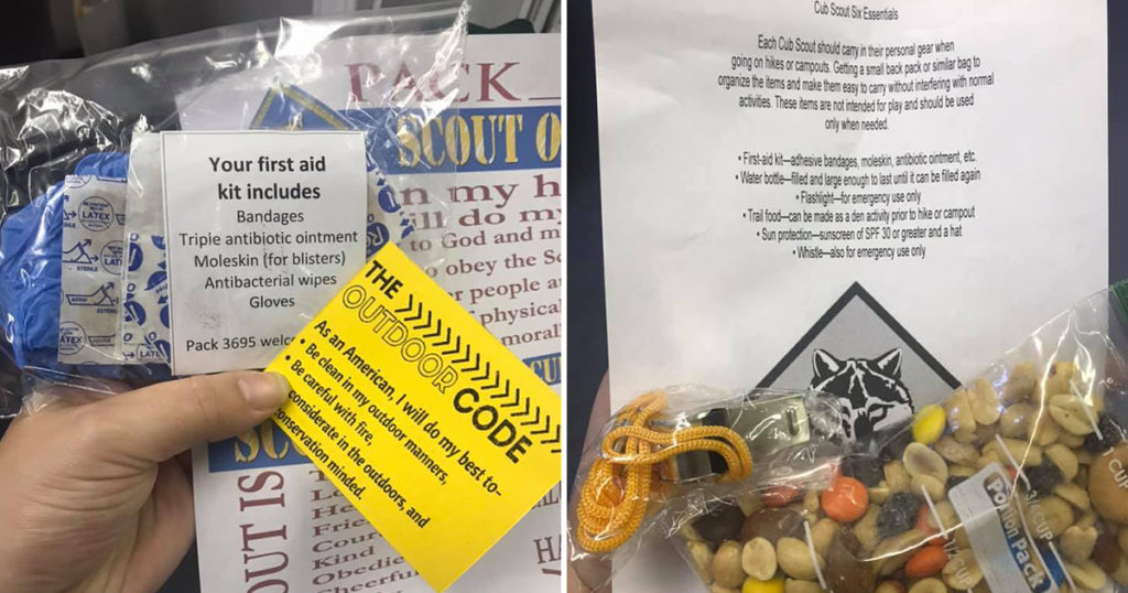 Welcome bags containing first aid kit, helpful items and trail mix.