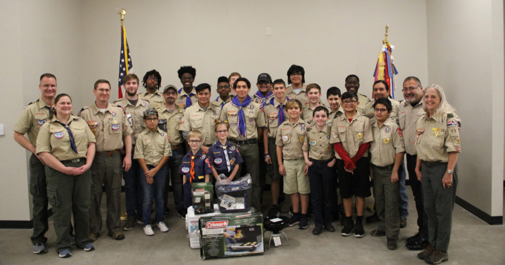 Ashley presents the gear to Troop 193