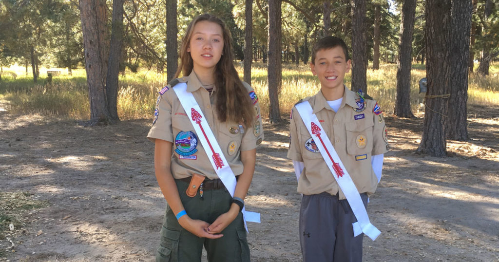 Charlotte and Alex after their induction into the Order of the Arrow