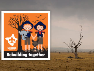 Scouts Australia patch with bush fire smoke in background