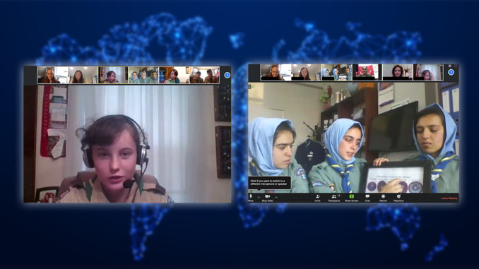 Left: A Scout from Troop 1345G talks about her favorite recipe. Right: Scouts from Troop 2 talk about their Scout ranks.