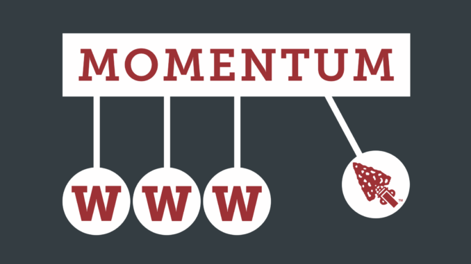 The Momentum Launch logo with three W’s and the arrow logo
