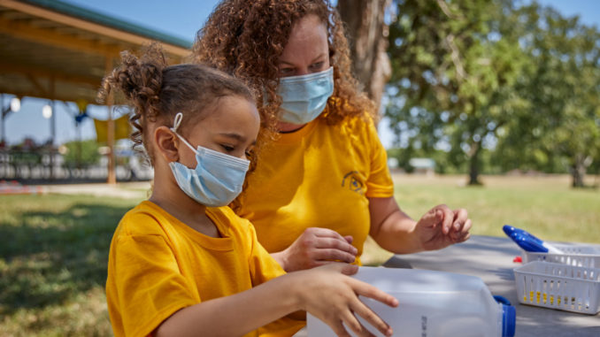 Making a birdhouse / bird feeder while wearing face coverings / masks
