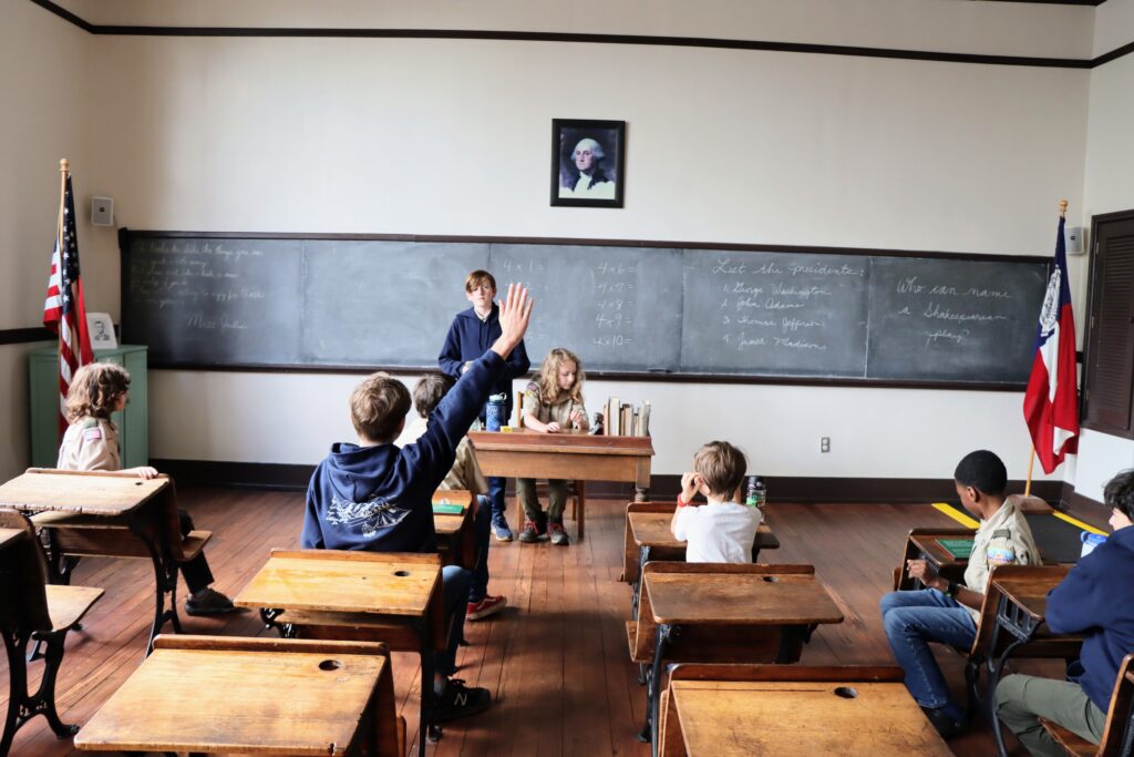 Scouts in Jimmy Carter's old classroom
