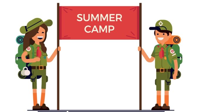 Two adults welcoming Scouts to summer camp