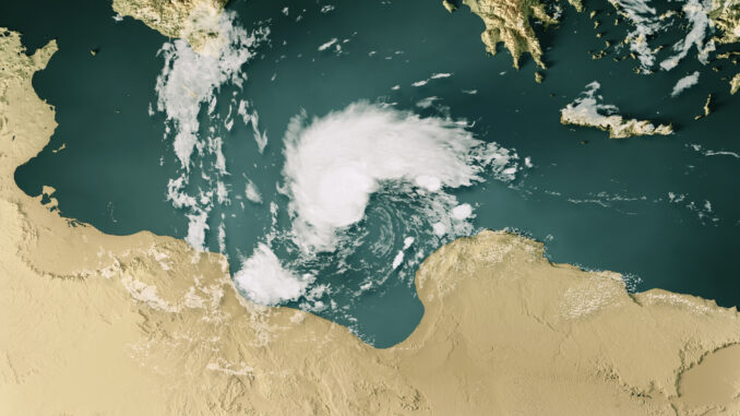 Image of a topographic map showing Storm Daniel