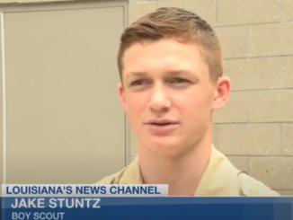 A screengrab from a TV interview with Eagle Scout candidate Jake Stuntz