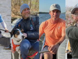 The four members of the paddling team that broke the record for fastest canoe trip down the Mississippi River