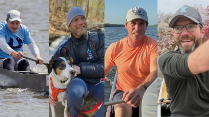 The four members of the paddling team that broke the record for fastest canoe trip down the Mississippi River