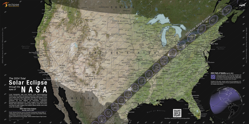A map of the 2024 eclipse path across the United States