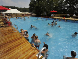 A photo of Scouts swimming in a pool