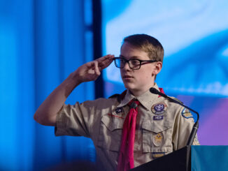 A photo of a Scout saluting at a recent National Annual Meeting