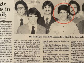 A scan of an old newspaper article featured B.J. Wolff and his five Eagle Scout brothers