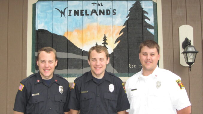 A photo of Eagle Scout firefighting brothers Nicholas, Matthew and Michael Wineland.