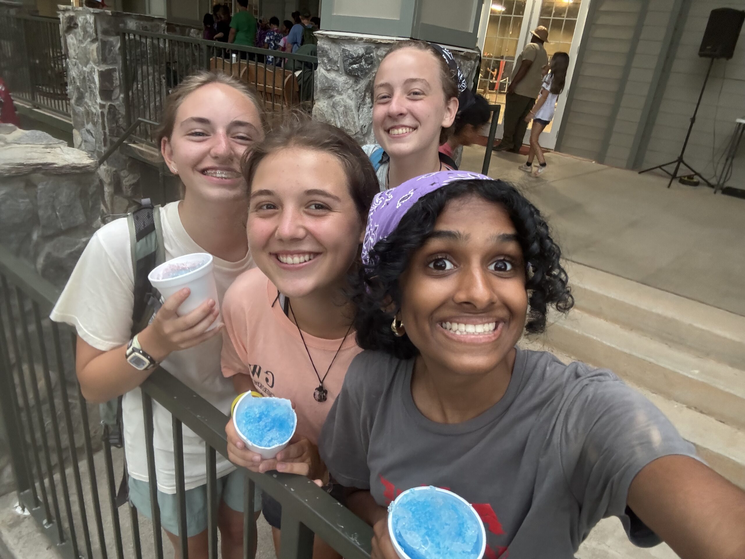 Hashini Karthik and fellow Scouts at Camp Durant cool off with snow cones.