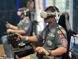 A photo of a youth using a VR headset at a recent Winterfest event