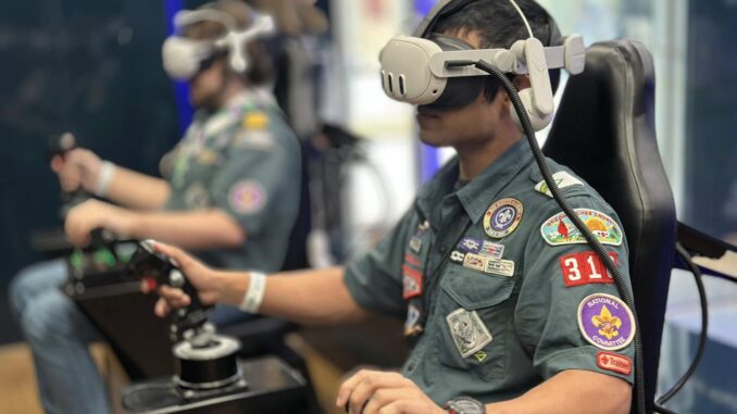 A photo of a youth using a VR headset at a recent Winterfest event